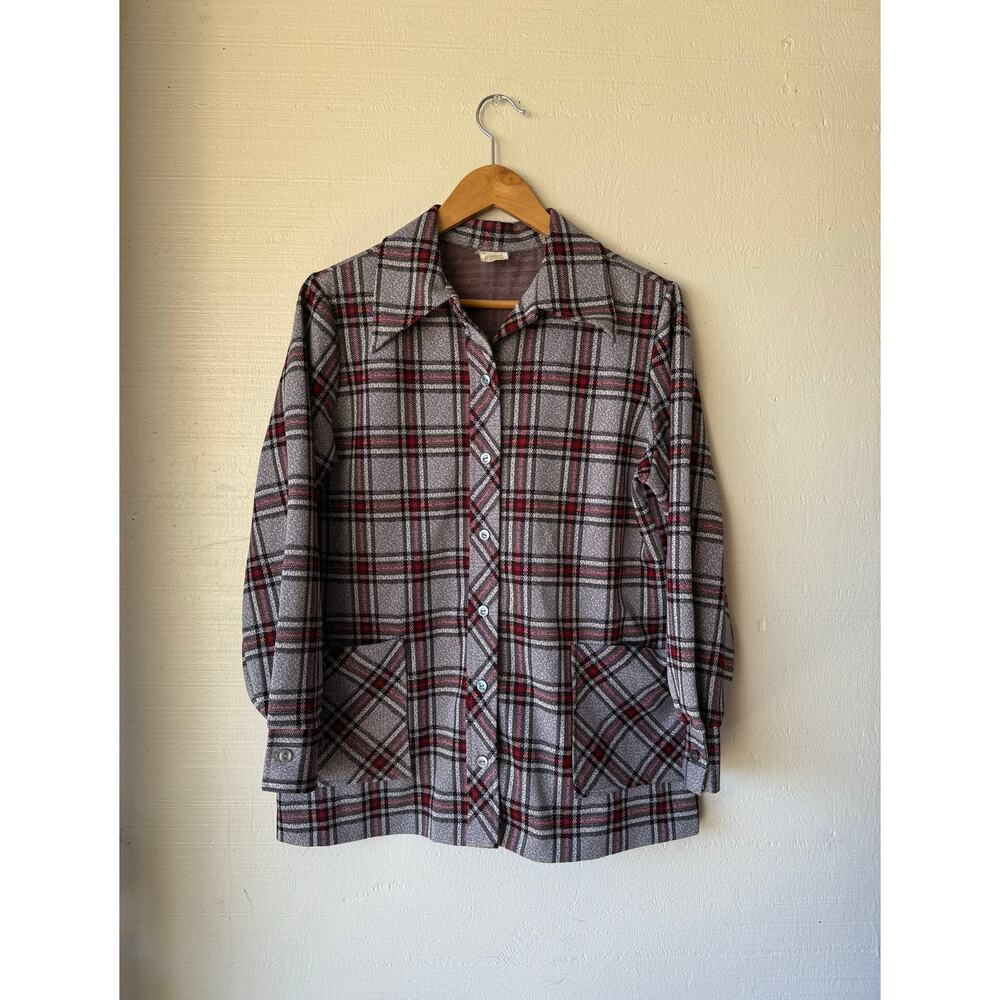 1970s Montgomery Ward Womens Plaid 2-Pocket Button Up Shirt Size Medium/Large